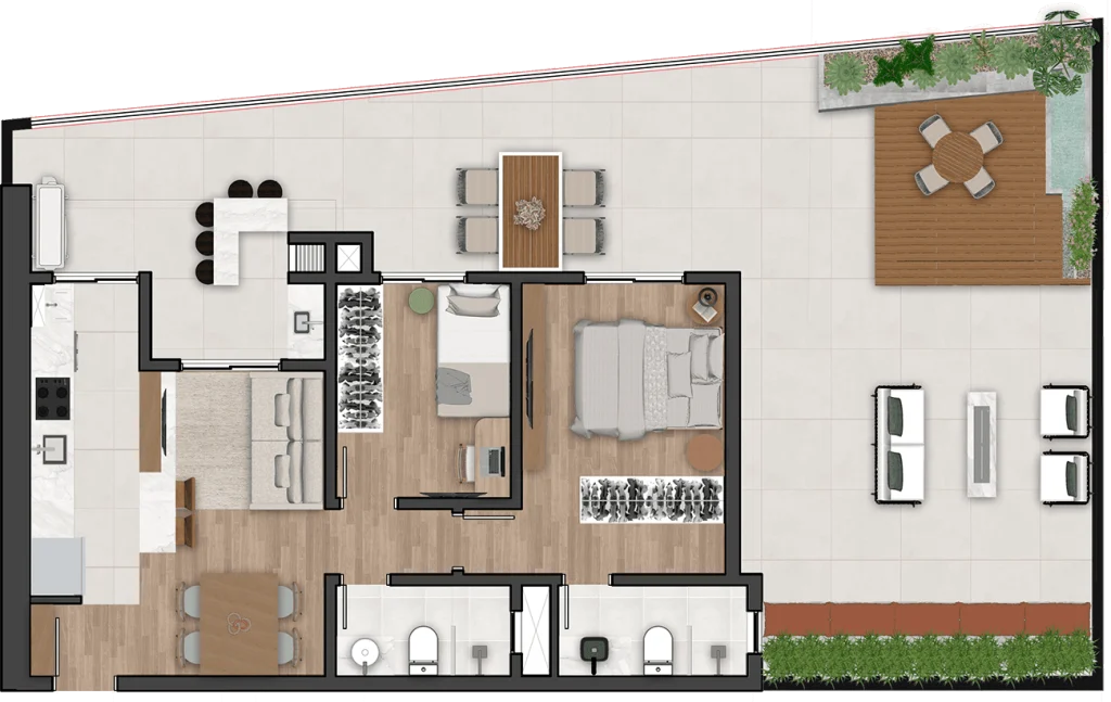 2 Dormitórios Garden 12 60m² 60m² terraço