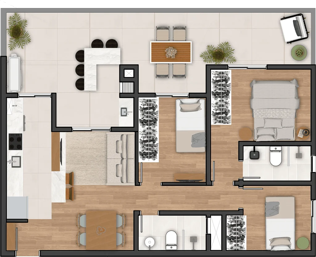 3 Dormitórios Garden 11 71m² 22m² Terraço