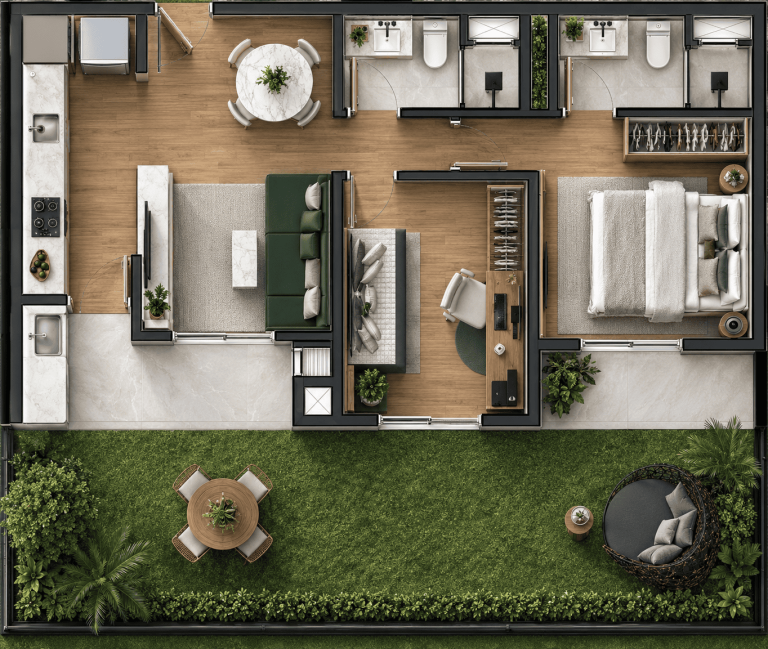 Garden 2 Quartos com Área Privativa de 53m² até 54m² + 21,60² descoberto Final 04